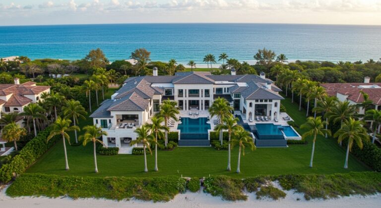 Strandvilla in Naples Florida direkt am Strand mit Palmen.